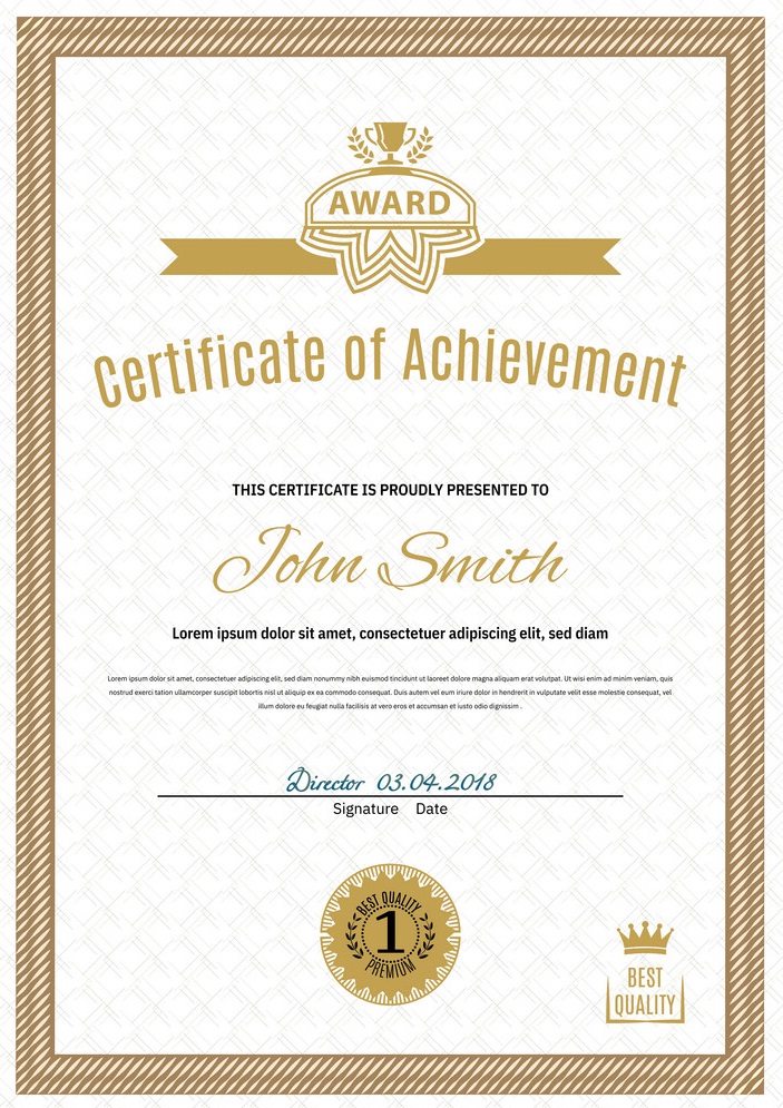 Official white certificate of a4 format with beige border, Simple blank.